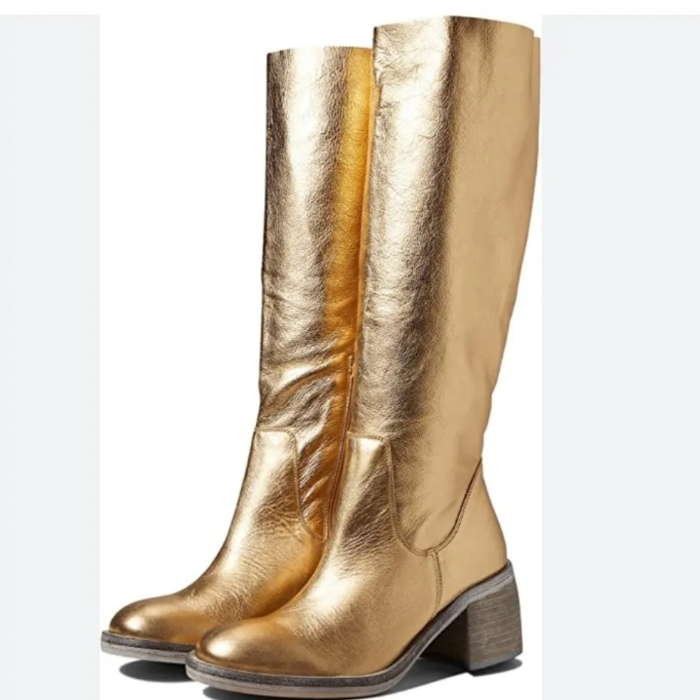 NEW FREE People essential tall slouch boots gold NIB $298